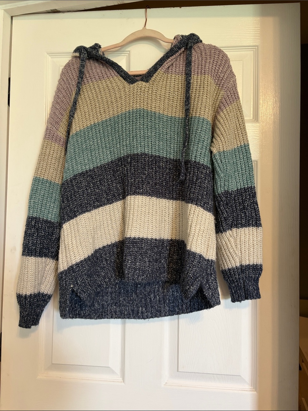 C&C California Striped Hooded Sweater - Blue, Cream & Mint